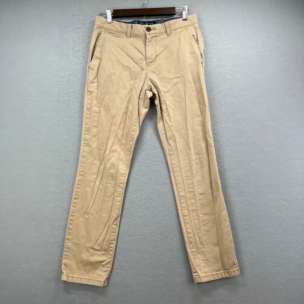 Tommy Hilfiger Chino Pants Mens 30x30 Tan Khaki‎ Slim Fit Stretch Casual Slacks